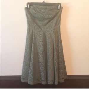 Express Olive Green Strapless Eyelet Sun Dress